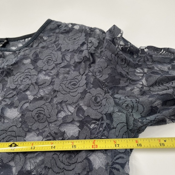 Y2K Womens Lace Mesh Top Shirt Gray Floral Stretchy Fairy Whimsigoth LG - Picture 5 of 5